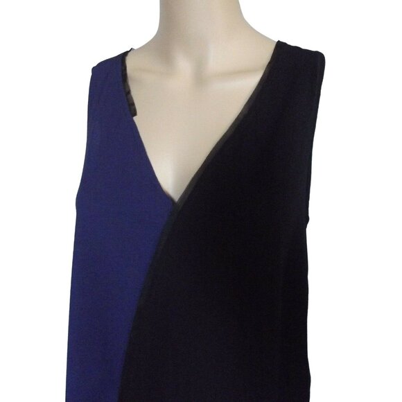 Express Tank Top Sz Medium Black Blue Mixed Fabric Mesh Trim Deep V-Neck shirt m - Picture 5 of 11